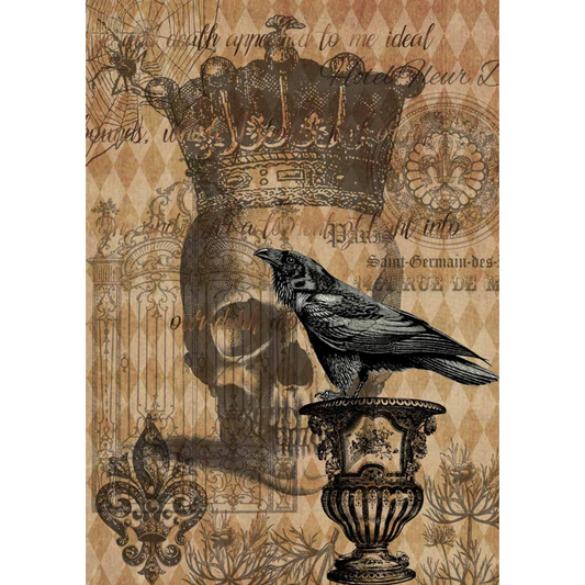 "Halloween Raven with Skull and Gate" decoupage rice paper by Decoupage Queen. Size A4 available at Milton's Daughter.