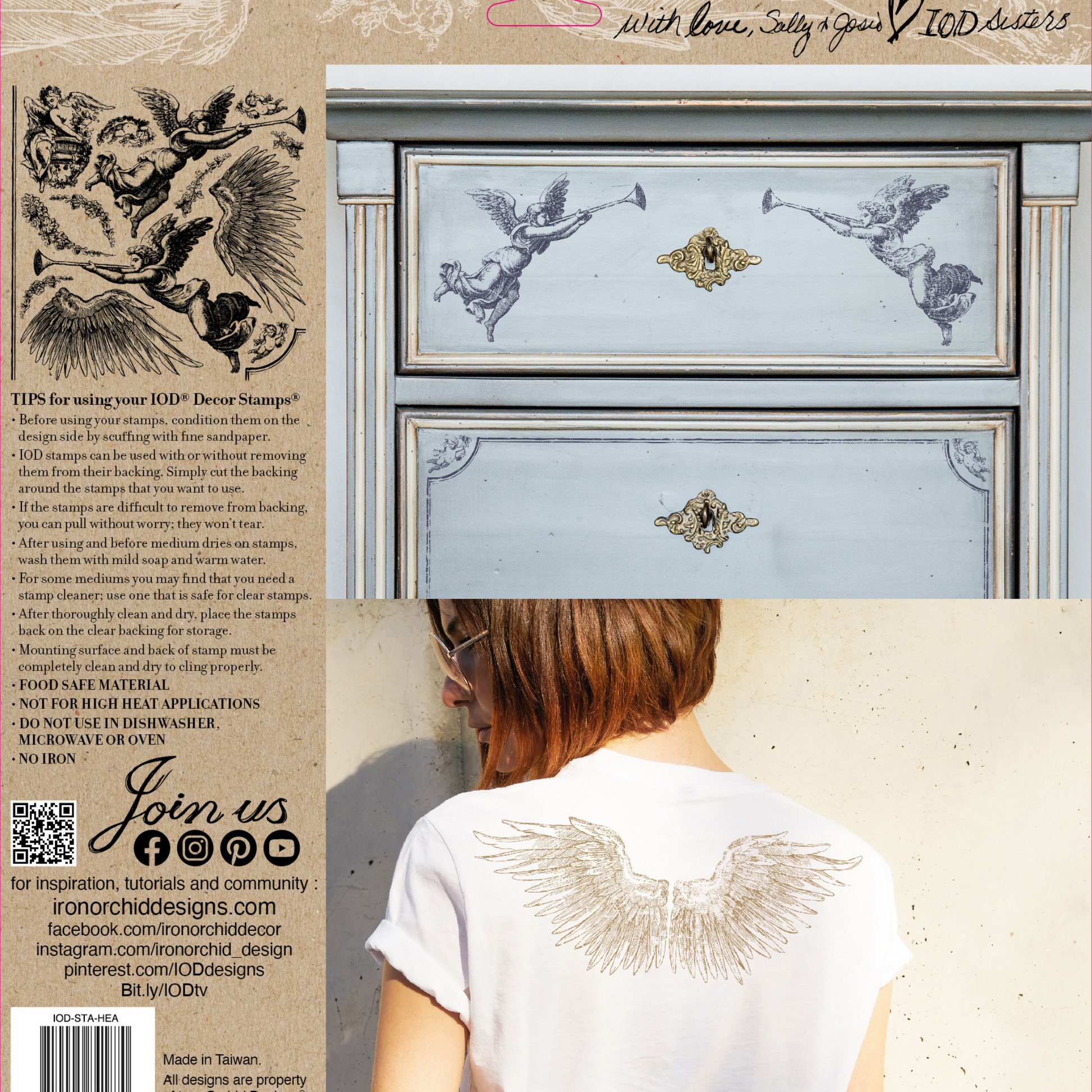 "Heavenly" IOD clear stamp by Iron Orchid Designs.  Back Cover. Single sheet set available at Milton's Daughter.