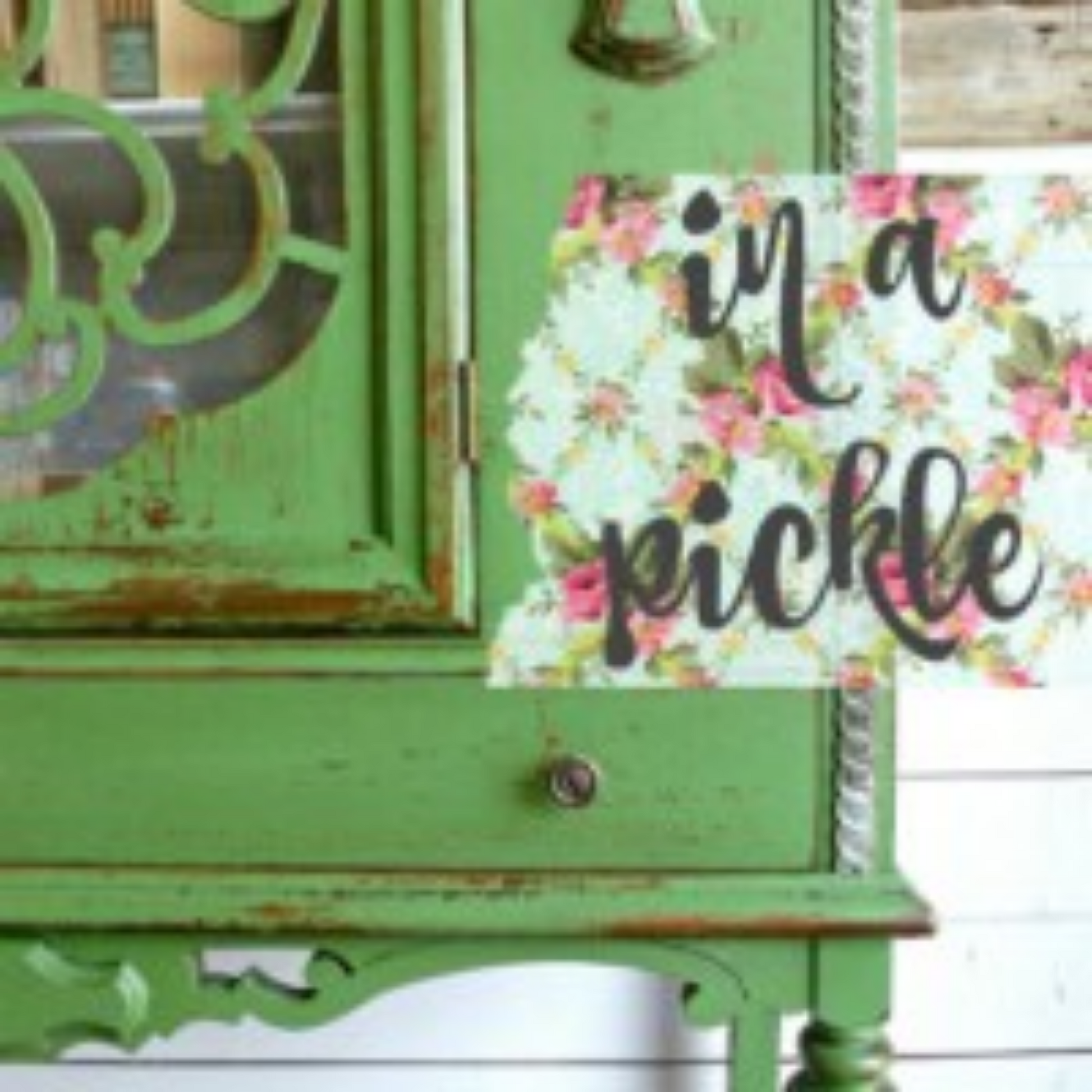 Antique China Closet painted in In a Pickle (green) by Sweet Pickins Milk Paint available at Milton's Daughter