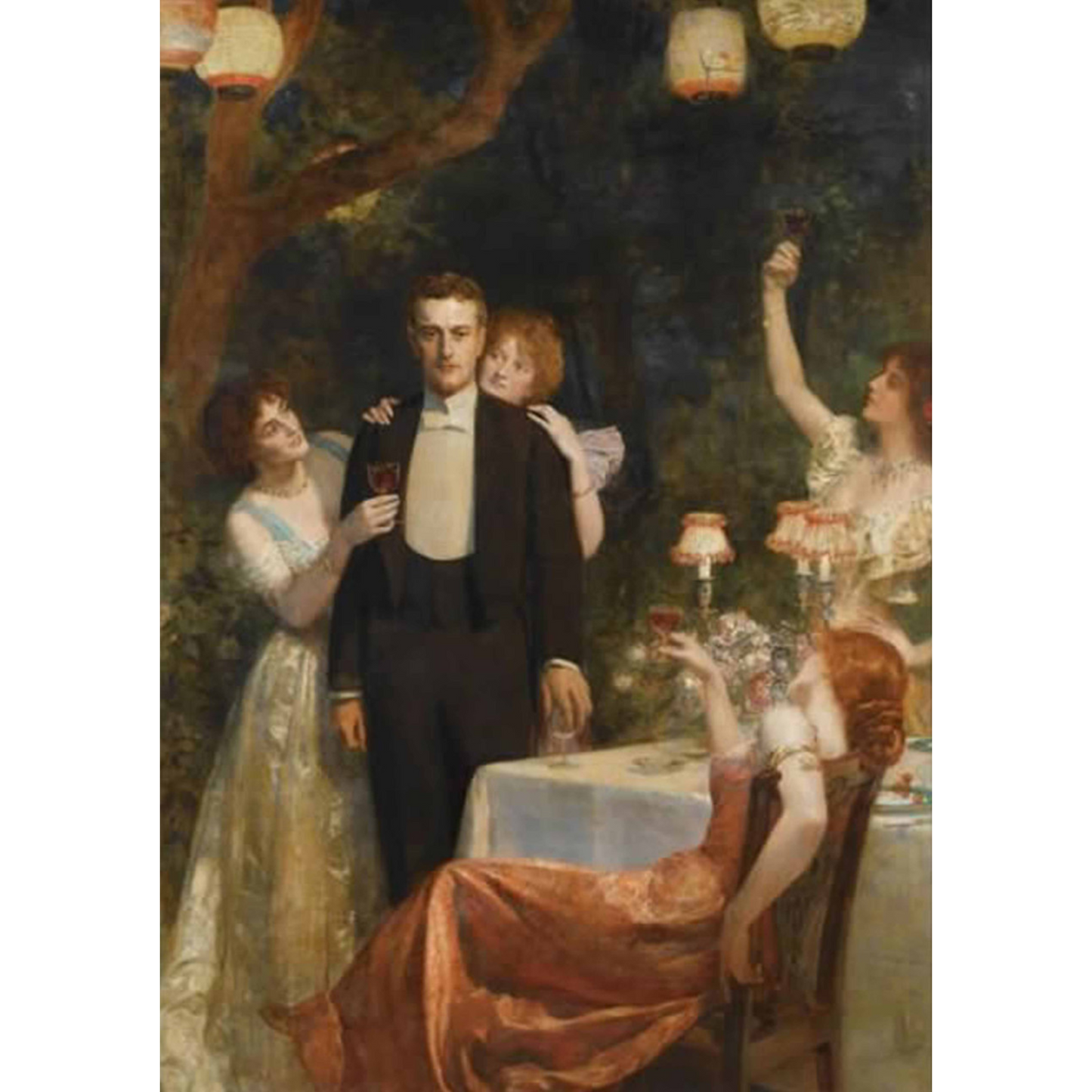 "The Party by John Collier" reproduction on decoupage rice paper by Decoupage Queen. Available at Milton's Daughter.