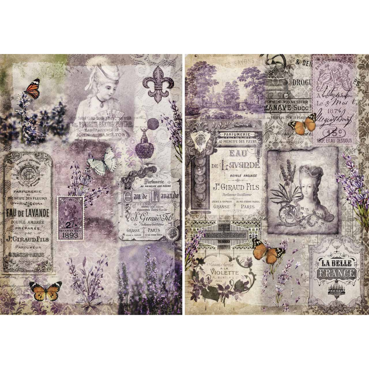 "Lavender Sisters" Rice Decoupage Paper by Decoupage Queen . Size A4  - 8.3" x 11.7" available at Milton's Daughter.