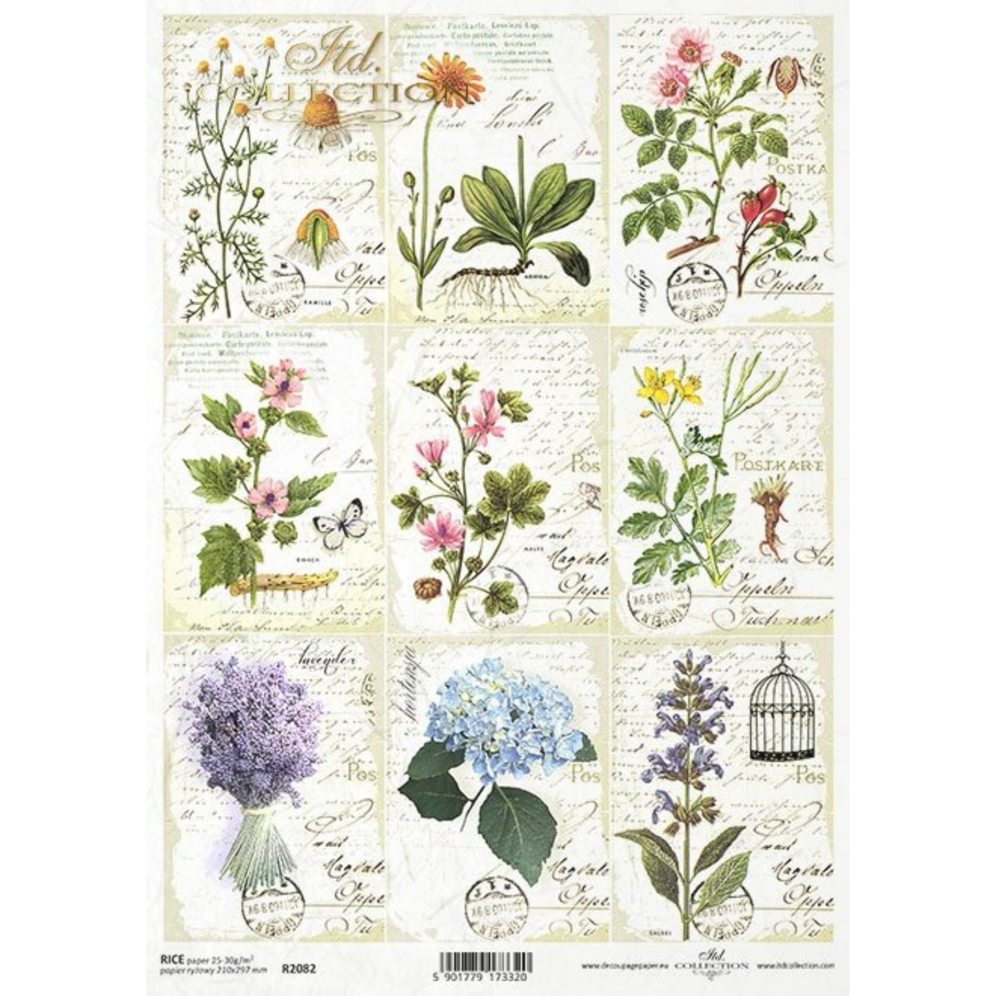"Mini Herbal Cards-Hydrangeas" decoupage rice paper by ITD Collection available at Milton's Daughter.