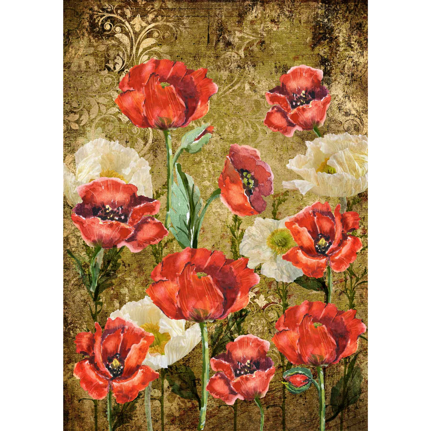 Poppies- Decoupage Rice Paper by Decoupage Queen. Size a#-11.7" x 16.5" available at Milton's Daughter.
