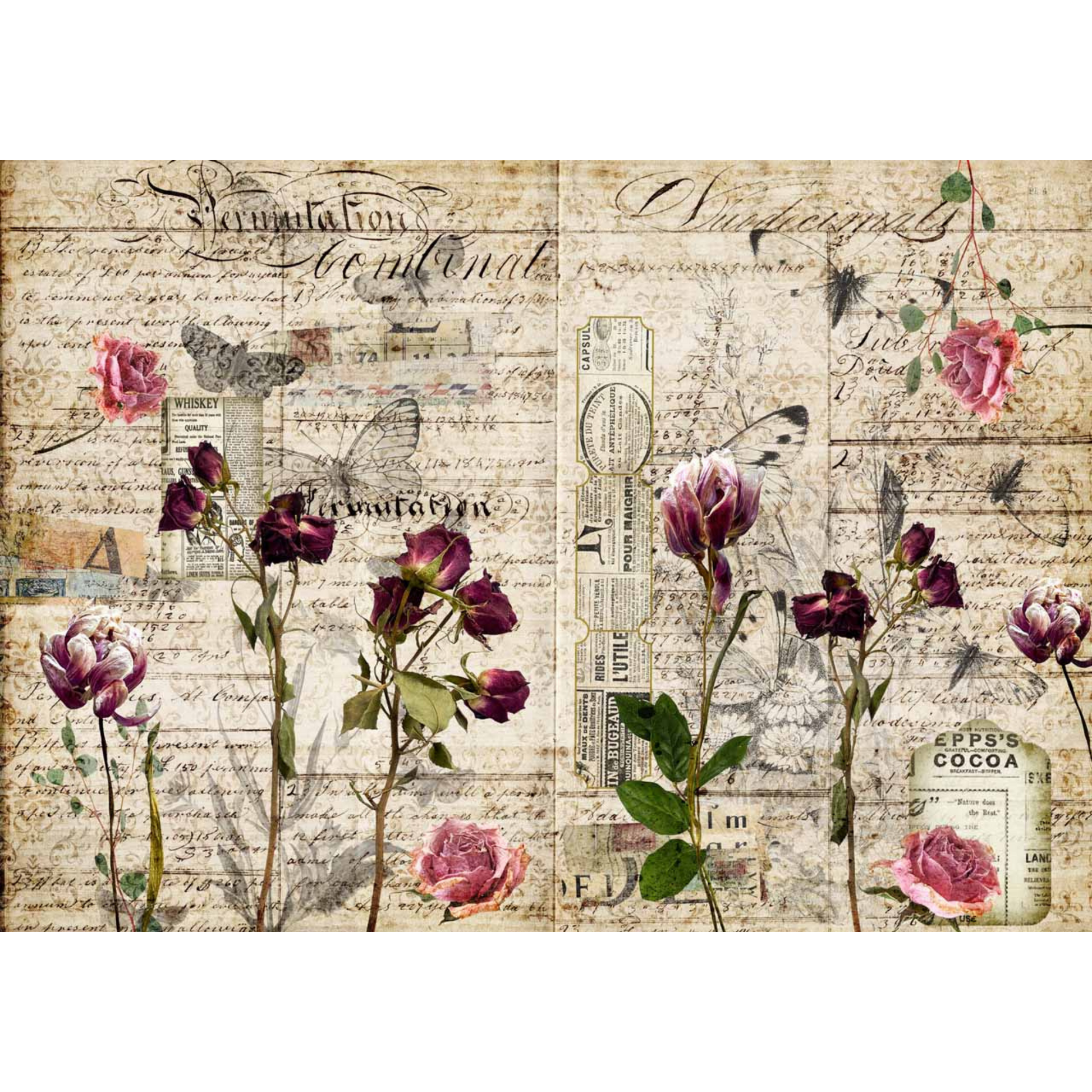 "Pressed Flowers" Decoupage Rice Papers by Decoupage Queen. Size A3 - 11.7" x 16.5" available at Milton's Daughter.