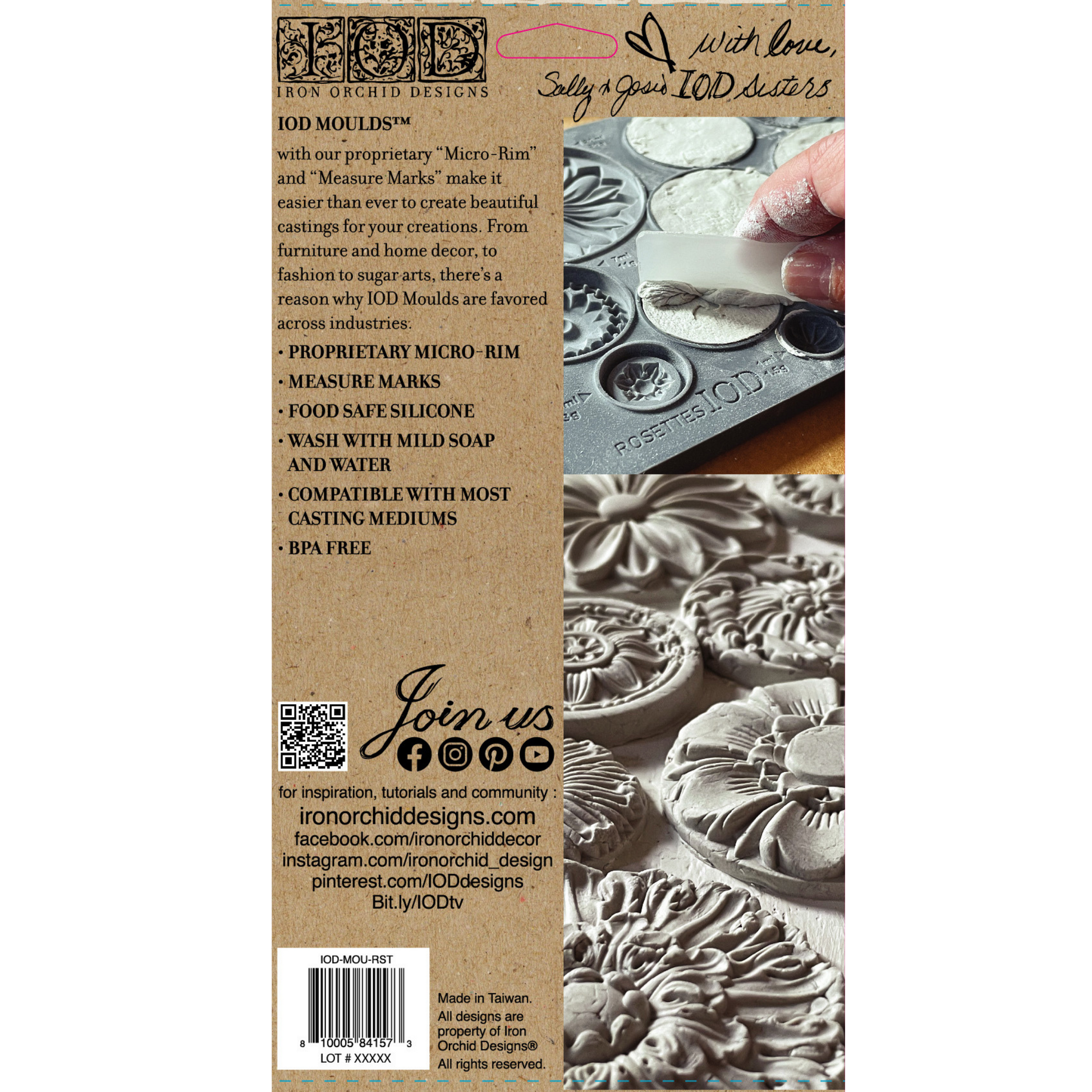 Rosettes - IOD Silicone Mold by Iron Orchid Designs. Back cover. Available at Milton's Daughter.
