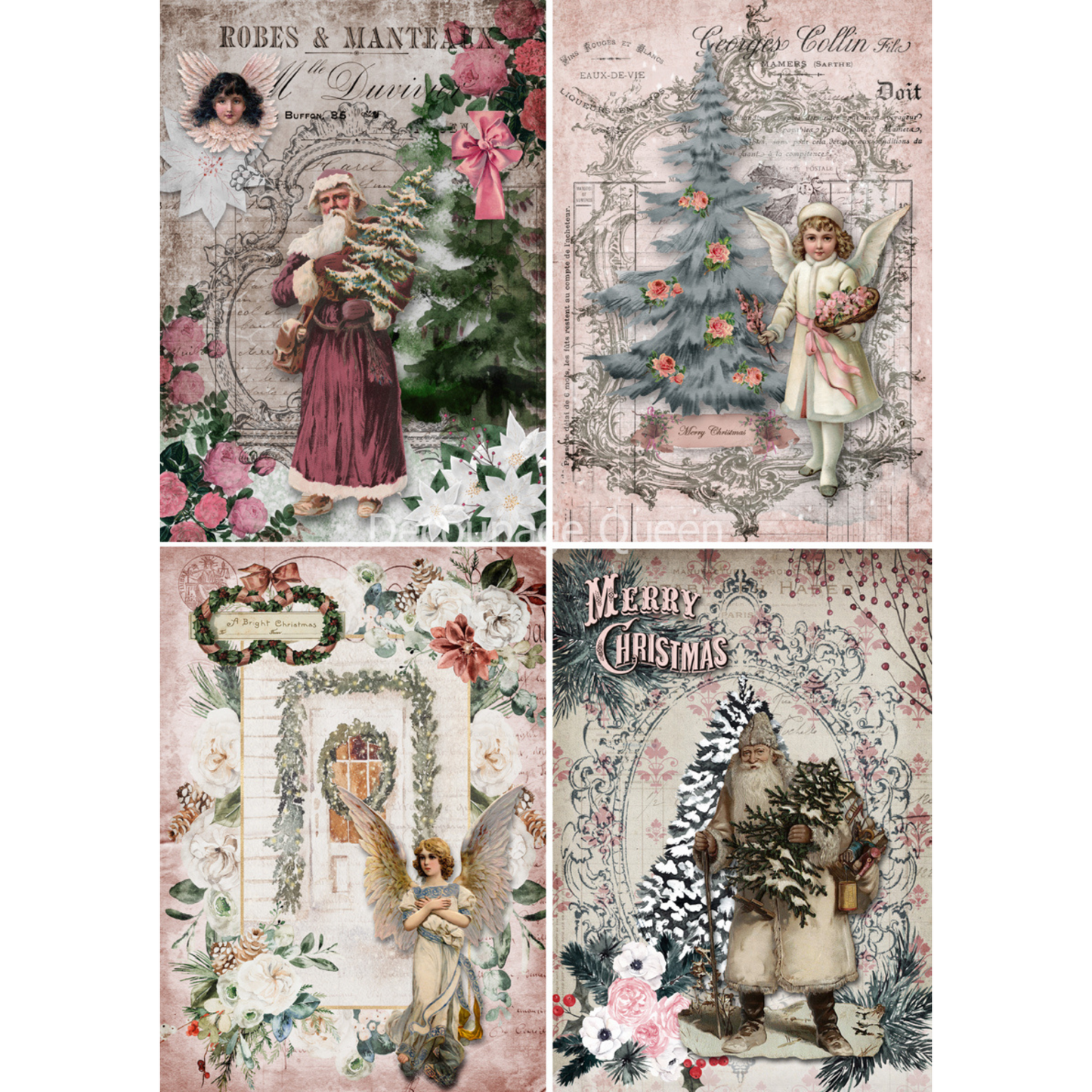 "Shabby Christmas 4 Pack" decoupage rice paper by Decoupage Queen. Available at Milton's Daughter