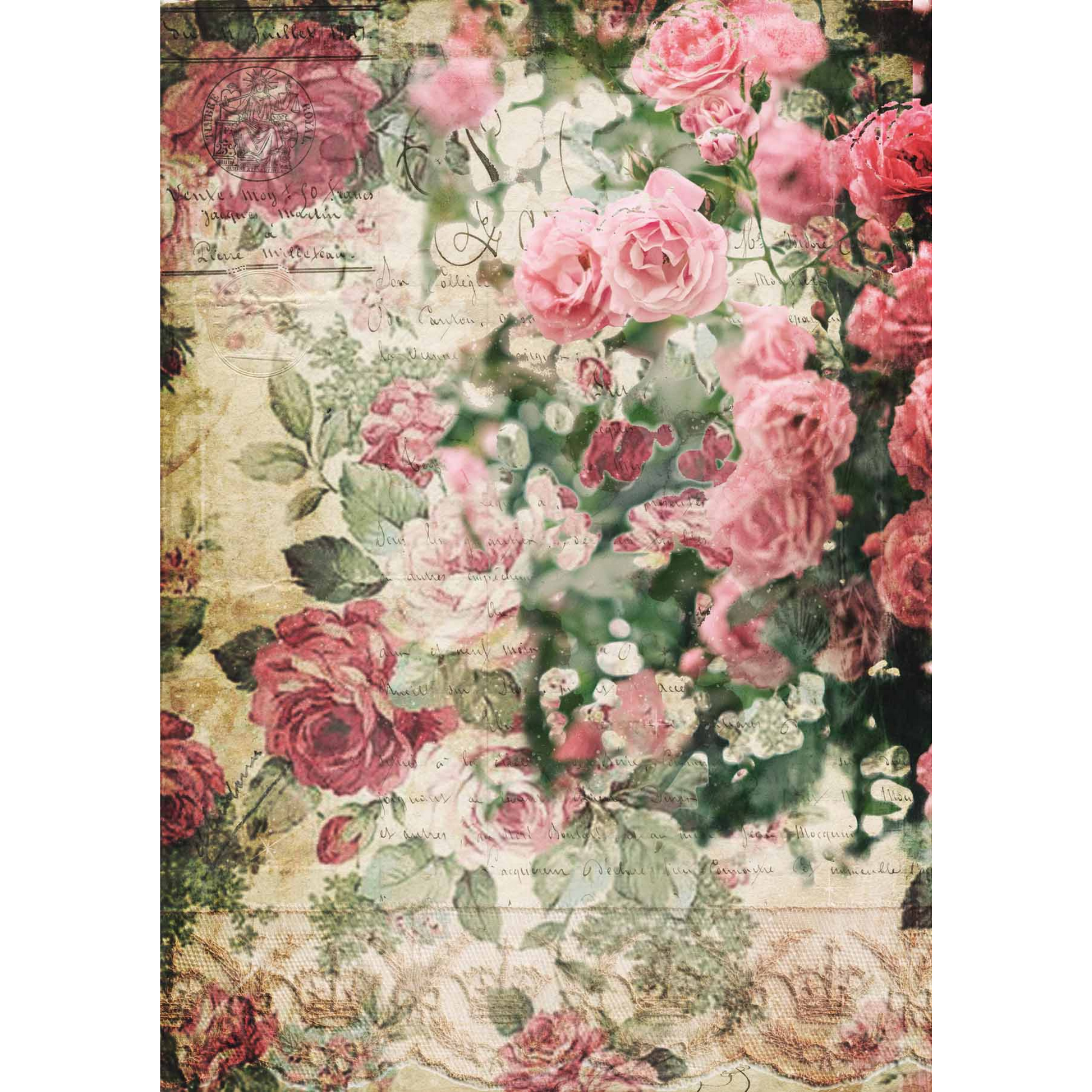 "Splash of Roses" Decoupage Rice Paper by Decoupage Queen in size A3 - 11'7" x 16.5" available at Milton's Daughter.