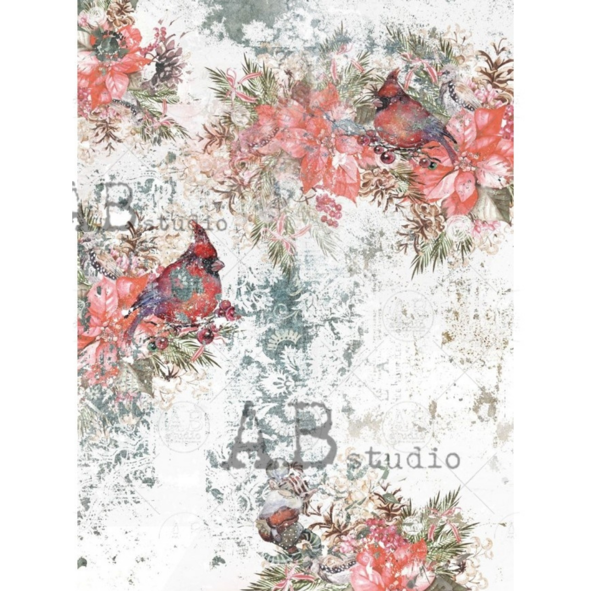 Textured Winter Cardinals - Decoupage rice paper by AB Studio. Available at Milton's Daughter.