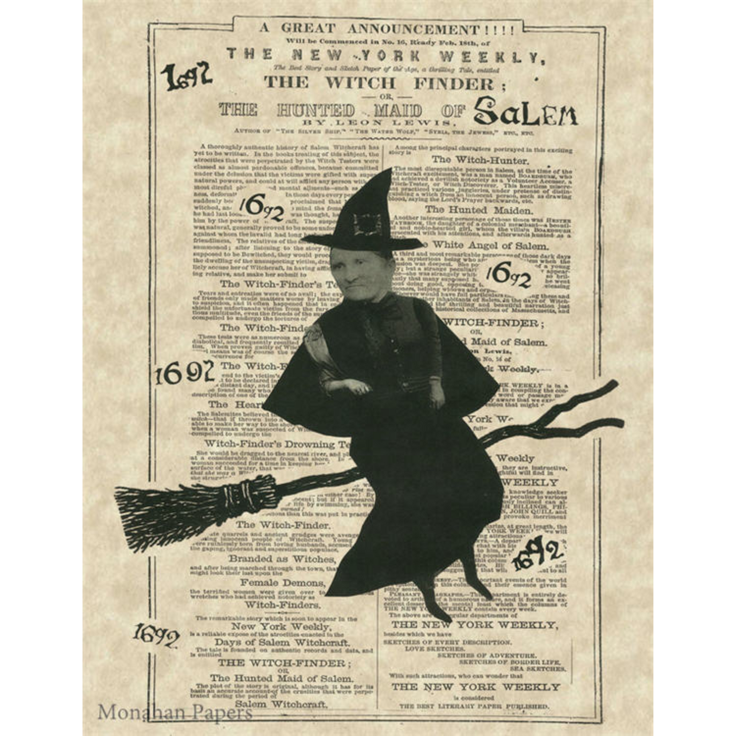 "The Hunted Witch of Salem" decoupage paper by Monahan Papers available at Milton's Daughter