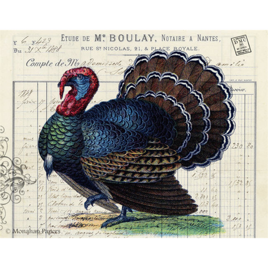 Tom Turkey by Monahan Papers for decoupage and mixed media projects. 11" x 17" available at Milton's Daughter.