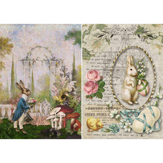 Two Bunnies-Decoupage Rice Paper by Decoupage Queen. Size A4-8.3" x 11.7" is available at Milton's Daughter.