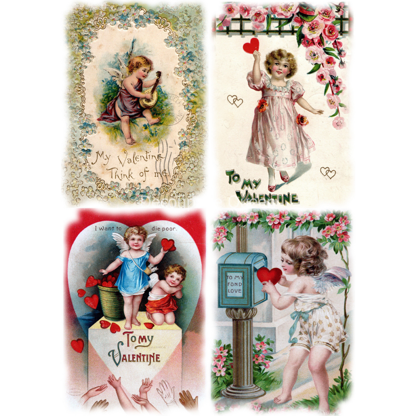 "Valentine Greetings" decoupage rice paper by Decoupage Queen. Available at Milton's Daughter