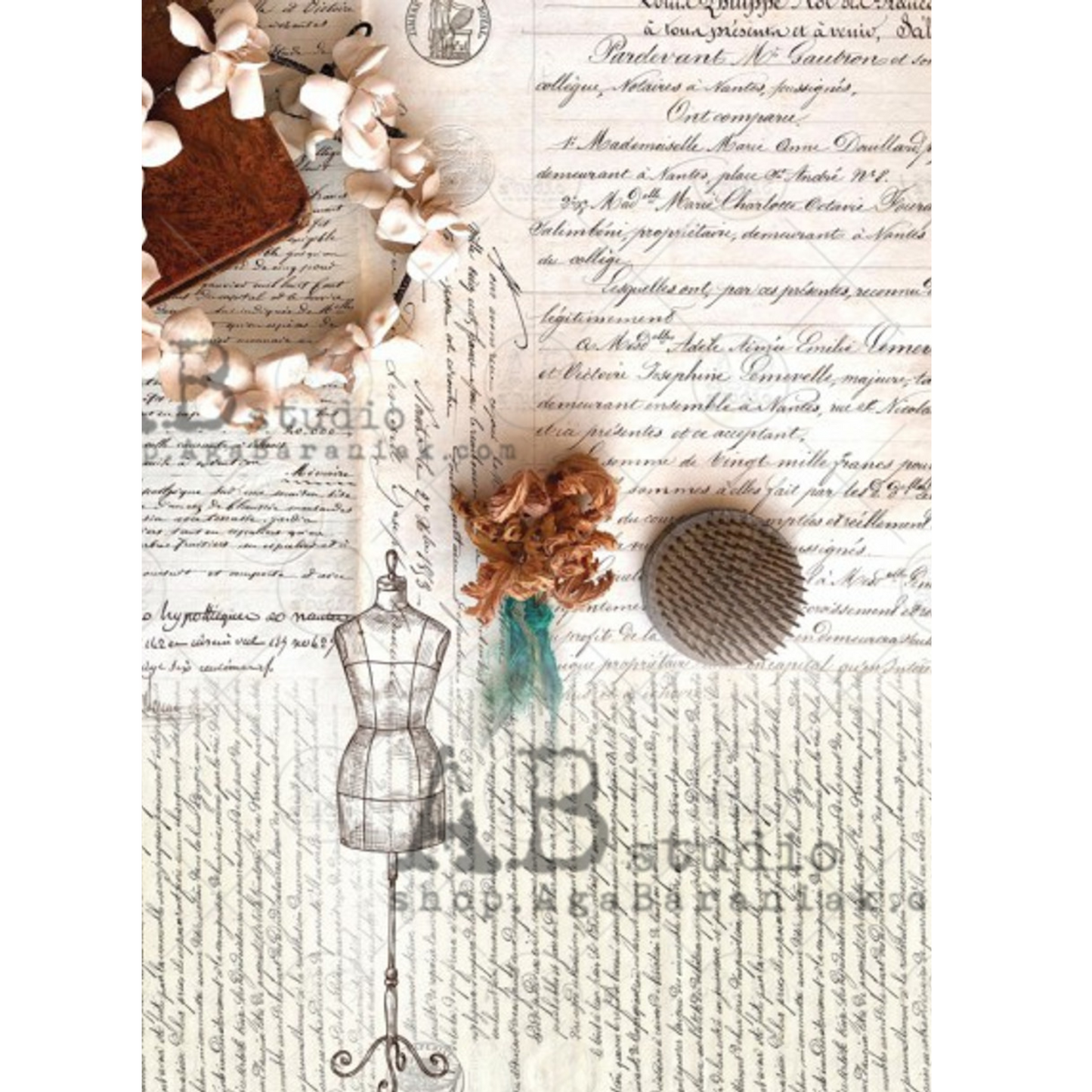 "Dressform Script" Vellum Paper by AB Studio. Size A4 available at Milton's Daughter.