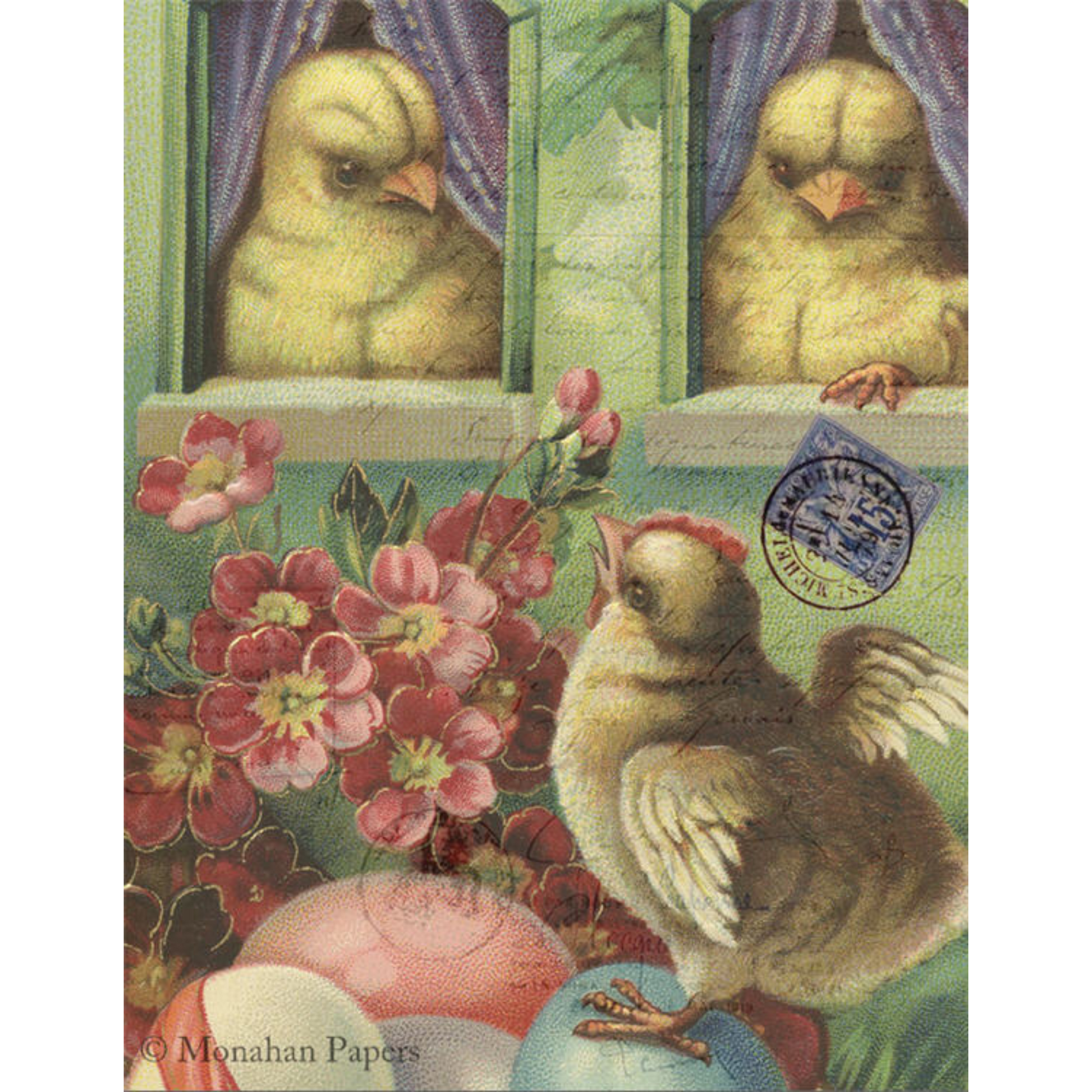 "Window Chicks" Decoupage Paper by Monahan Papers. Size 11" x 17" available at Milton's Daughter.