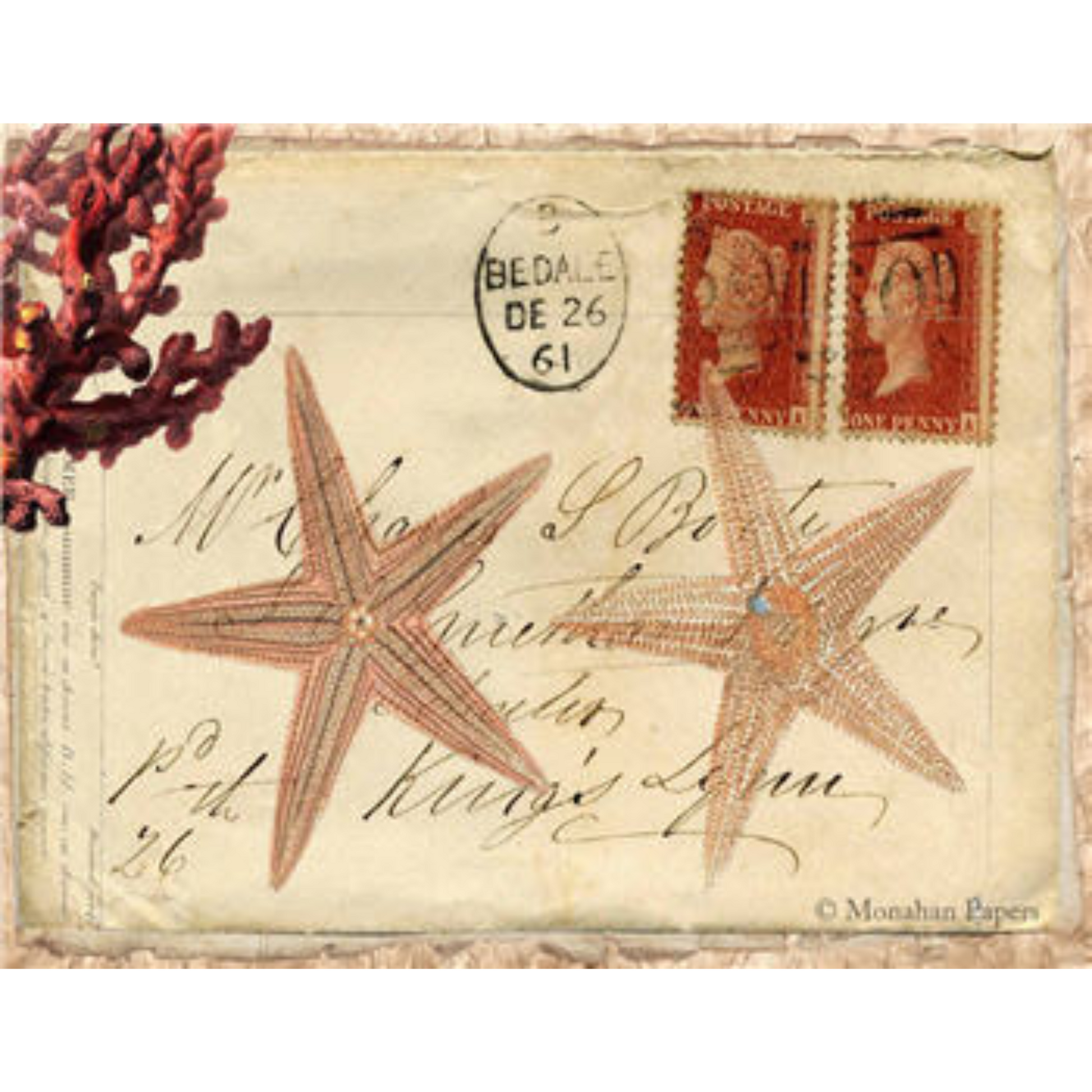 Double Starfish - X245 - Decoupage Paper by Monahan Papers. 11" by 17" available at Milton's Daughter.