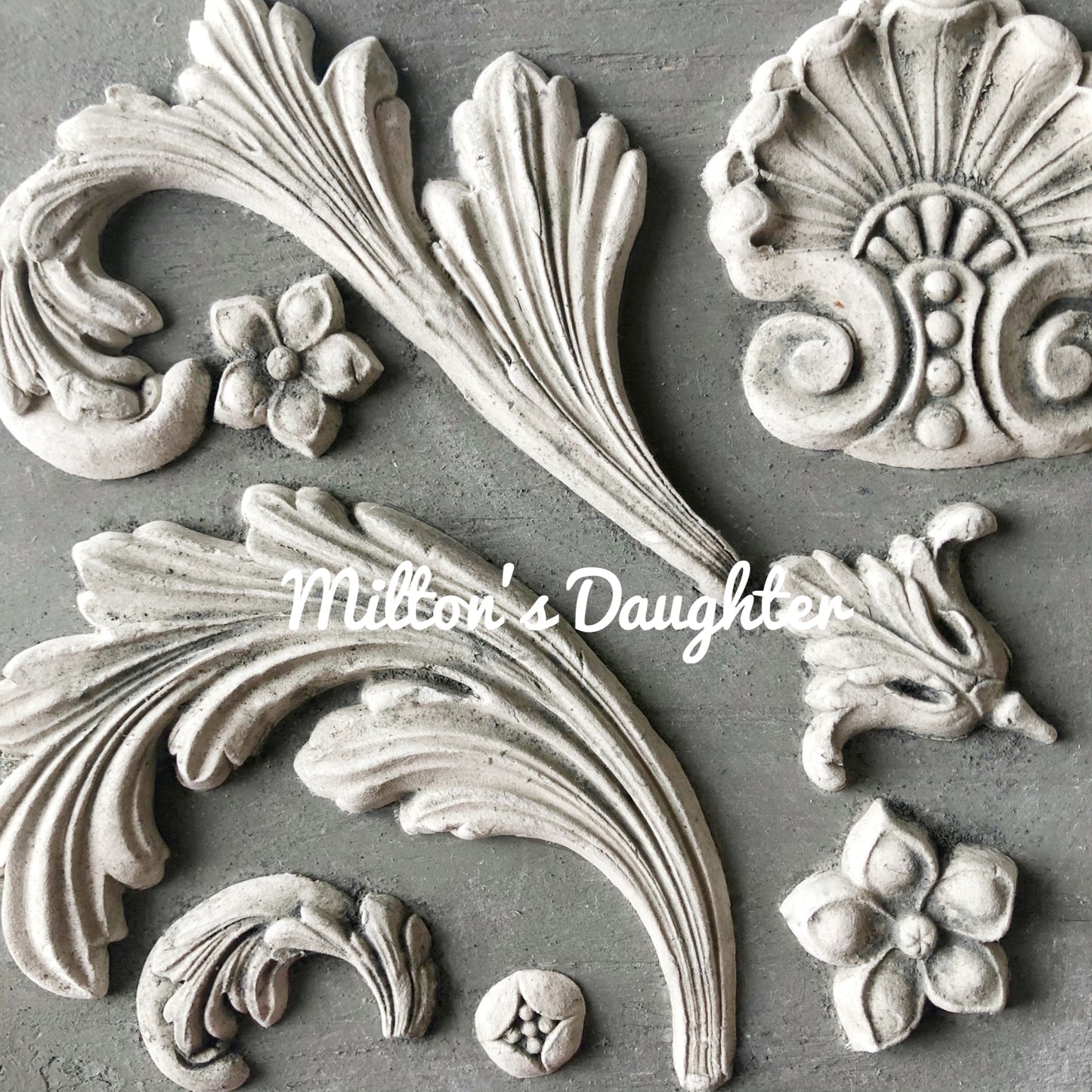 IOD Acanthus scroll mold castings greyscale at Milton's Daughter