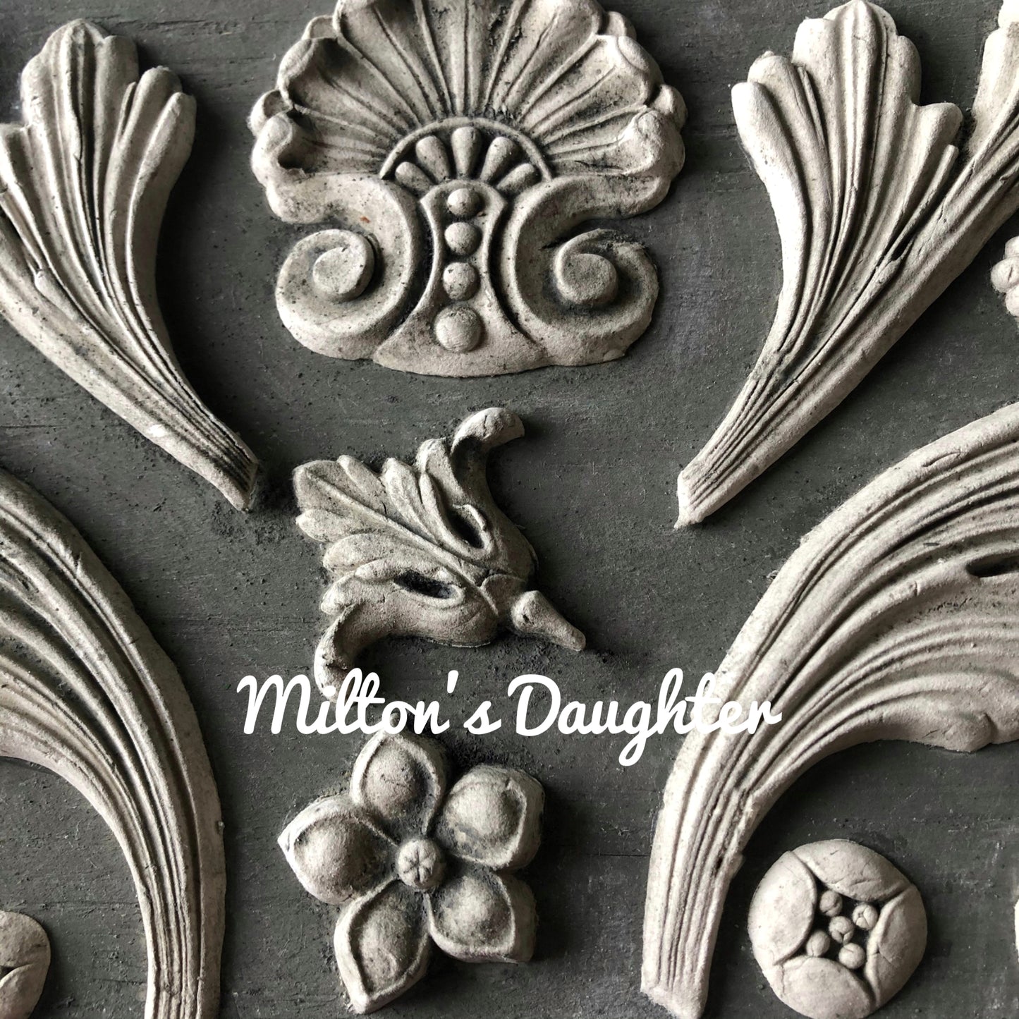 IOD Acanthus scroll mold castings greyscale at Milton's Daughter