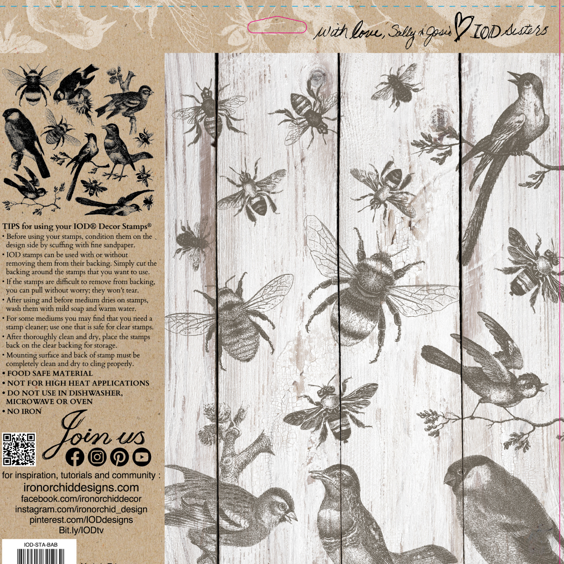 "Birds and Bees" IOD Stamp by Iron Orchid Designs. Back cover. Available at Milton's Daughter.
