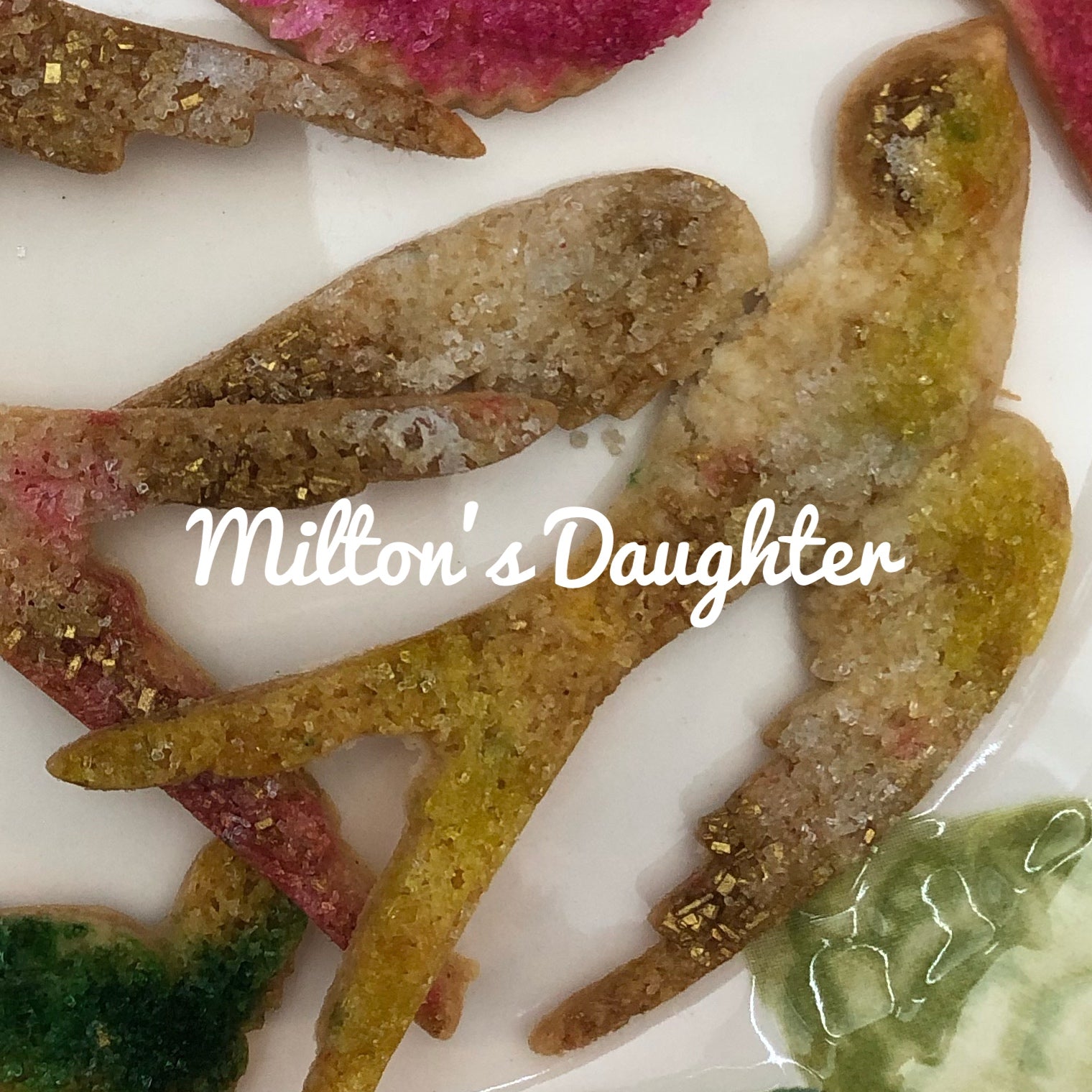 Colored sugar cookies made with IOD Birdsong Mold by Milton's Daughter