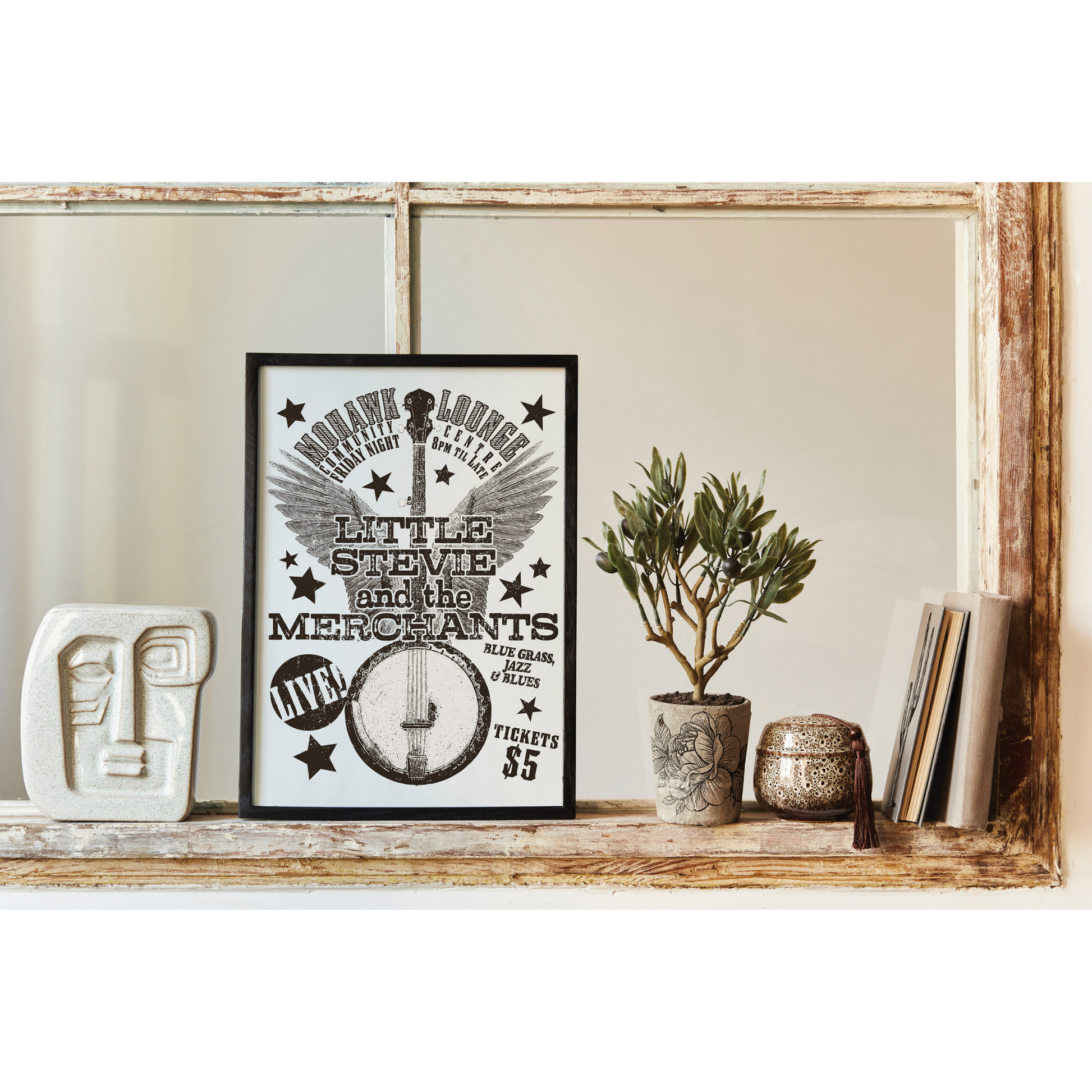 Desperado IOD rub-on furniture transfer by Iron Orchid Designs.  Example on framed picture. Available at Milton's Daughter.
