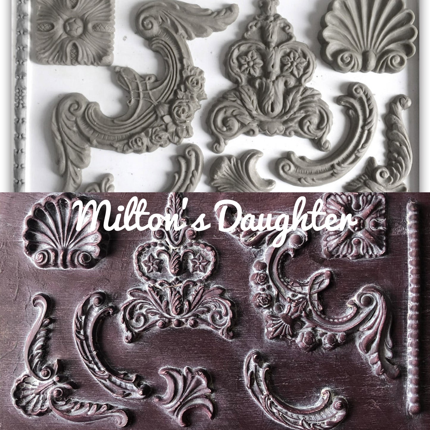 IOD Classic Elements  Silicone Mold  and castings side by side with  at Milton's Daughter