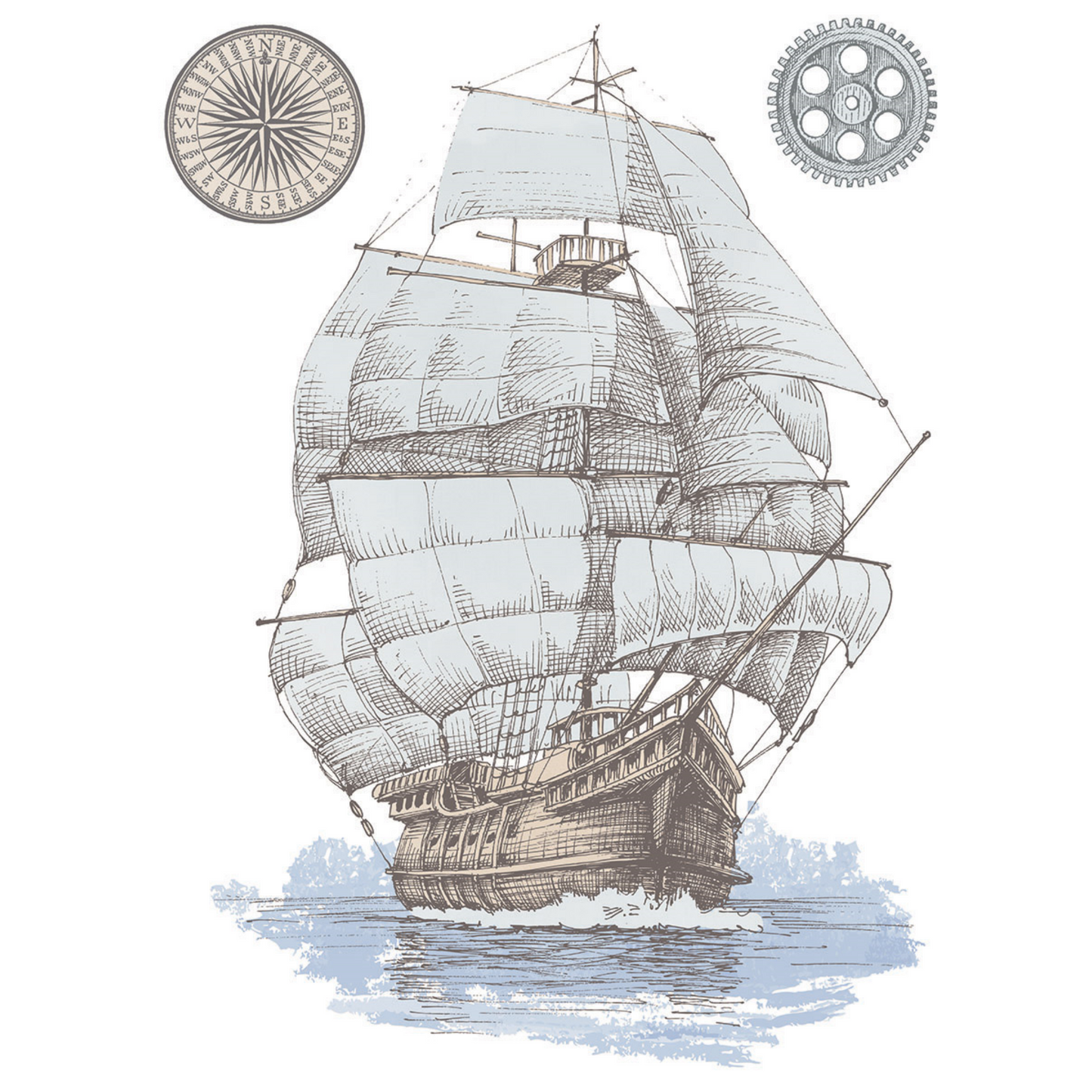 Exploration - IOD Transfer by Iron Orchid Designs page 4 of 8 sheets.  Features vintage image tranfers of 17 century boat, gears and compass at Milton's Daughter