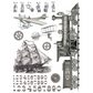 Exploration - IOD Transfers by Iron Orchid Designs, page 7 of 8 sheets. Features vintage image transfers of sign language hand vectors, airplane, flying machine, gears, 17th century armada boat, steam engine, train, numbers at Milton's Daughter