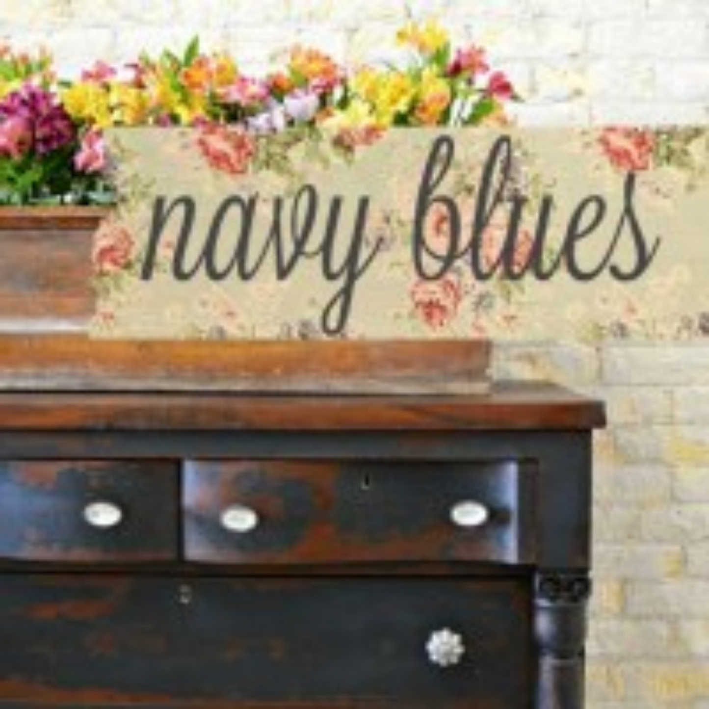Antique dresser front painted in Navy Blues by Sweet Pickins Milk Paint available at Milton's Daughter