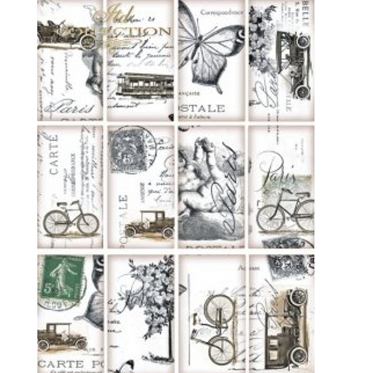 "Old Paris Cards" decoiupage rice paper by ITD Collection. Size A4 available at Milton's Daughter.