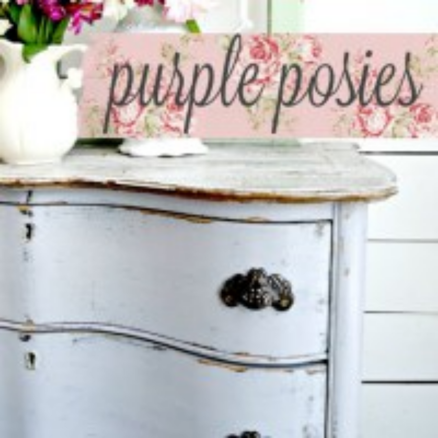 Antique dresser front painted in Purple Posies(lavender)  by Sweet PIckins Milk Paint available at Milton's Daughter