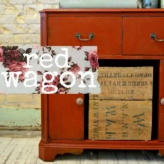 Wood cabinet painted in Red Wagon (red/orange) by Sweet Pickins Milk Paint available at Milton's Daughter