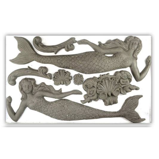 IOD silicone mould "Sea Sisters" by Iron Orchid Designs  -castings in gray clay. IOD Molds available  at Milton's Daughter
