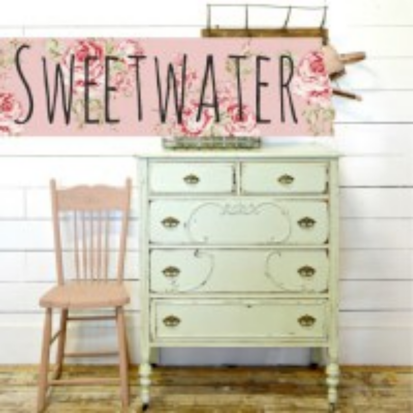 Antique dresser painted in Sweetwater (light blue) by Sweet Pickins Milk Paint available at Milton's Daughter