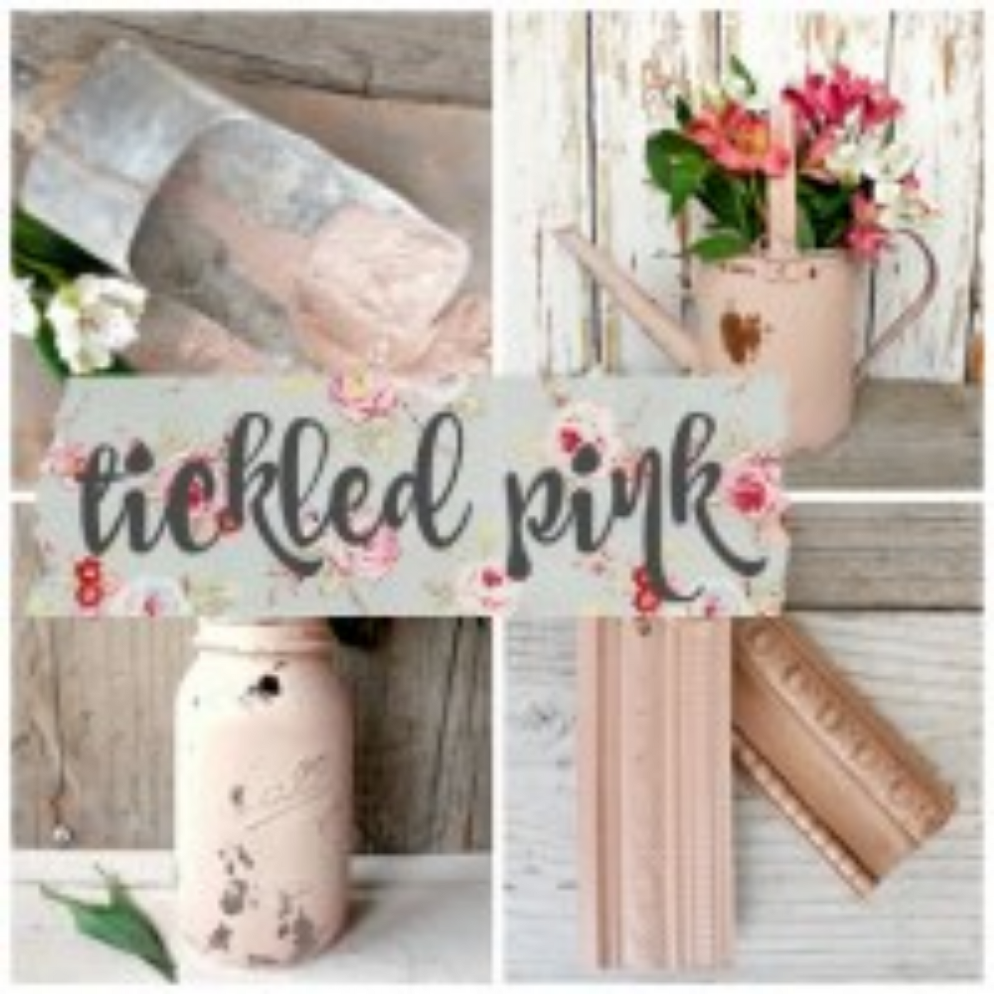 Mason jar, water can and molding painted in Tickled Pink (dusty pink) by Sweet Pickins Milk Paint available at Milton's Daughter